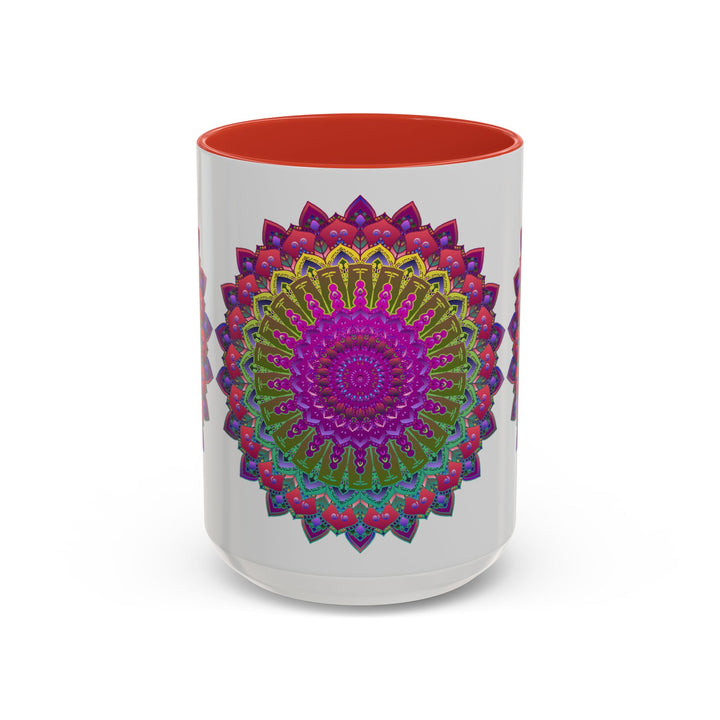 Vibrant and colorful mandala art mug with intricate design