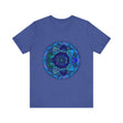 Dark blue and green mandala t-shirt featuring spiritual art design for men and women