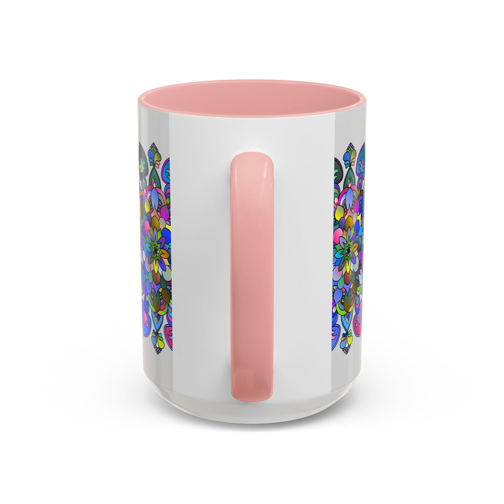 Beautiful grey mug with colorful mandala and floral art design
