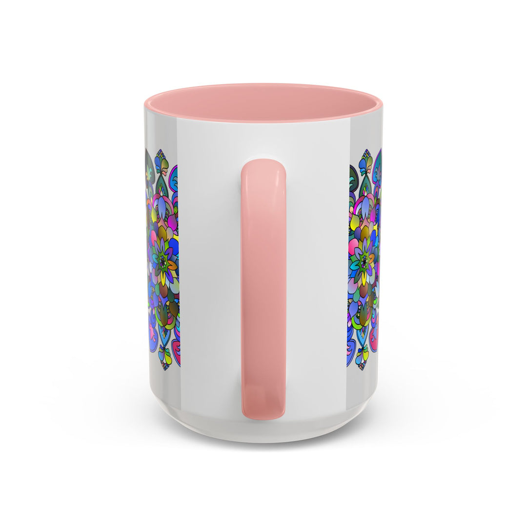 Beautiful grey mug with colorful mandala and floral art design