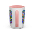 Beautiful grey mug with colorful mandala and floral art design