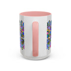 Beautiful grey mug with colorful mandala and floral art design