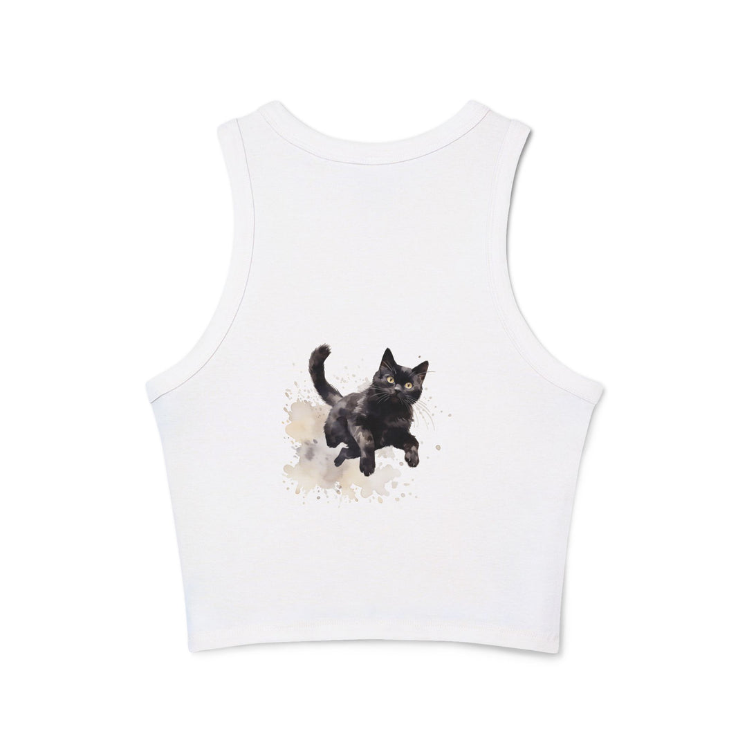 Black Cat Watercolor Splash Racer Tank Top - Sleeveless Athletic Shirt for Women