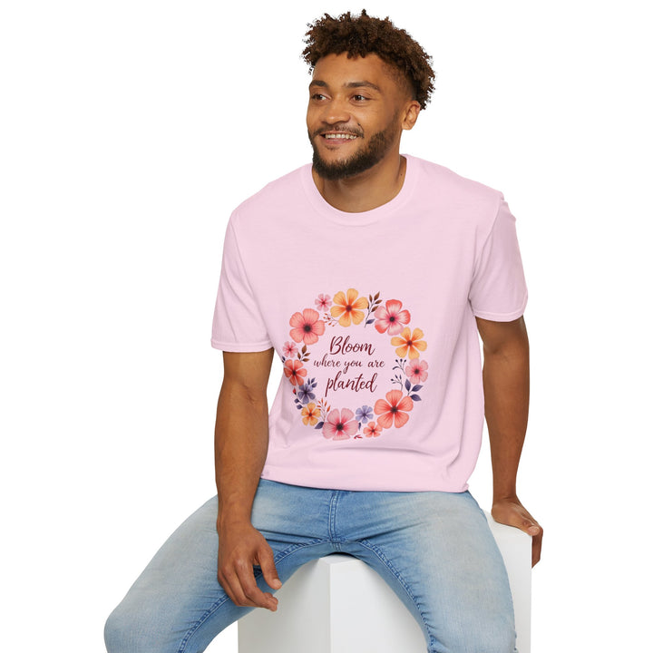 Beautiful white t-shirt with a floral mandala design and inspiring quote