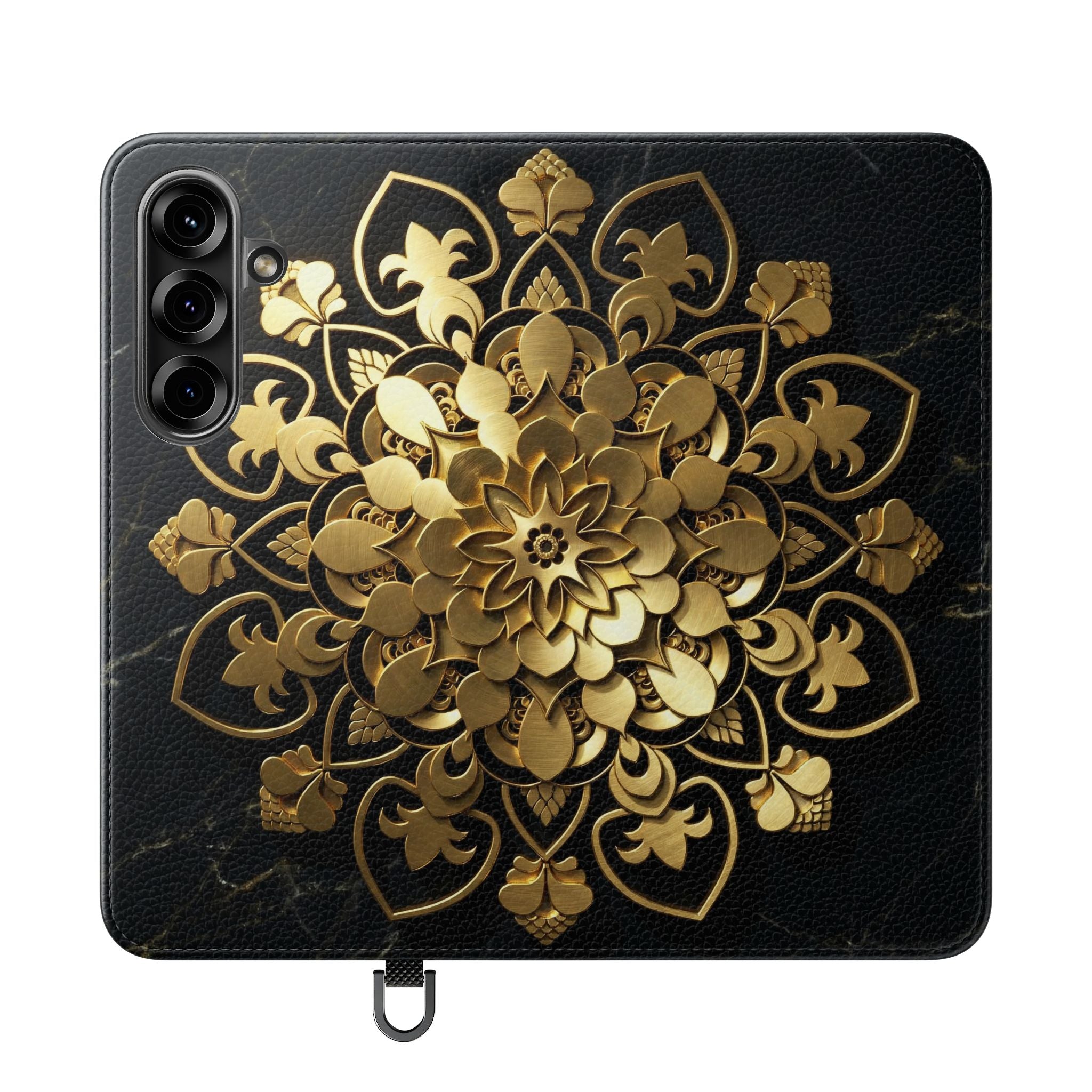 Gold Mandala Flip Phone Case – Luxury Floral Wallet Cover