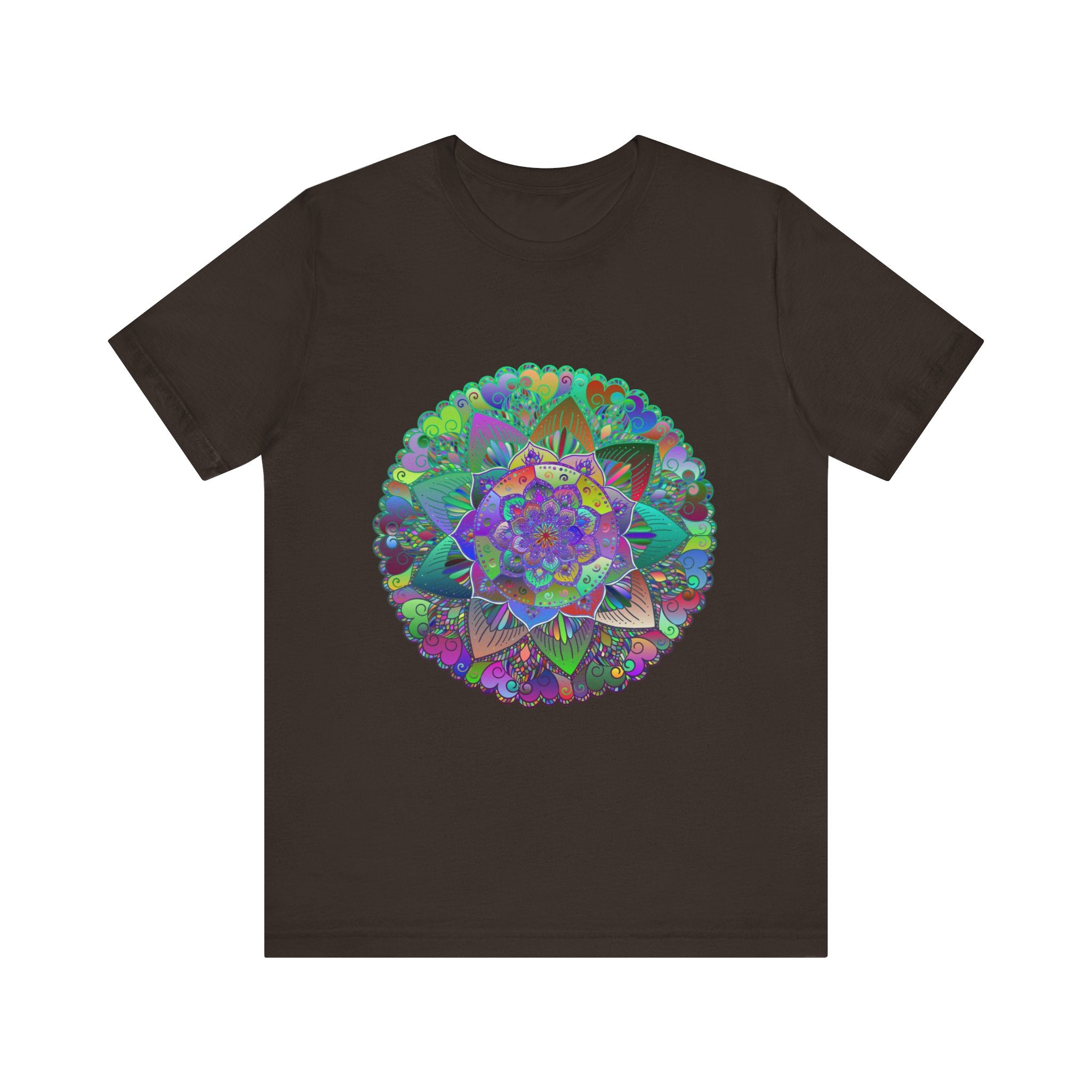 Vibrant Mandala Tee with colorful and psychedelic design, perfect for adding a pop of color to your wardrobe