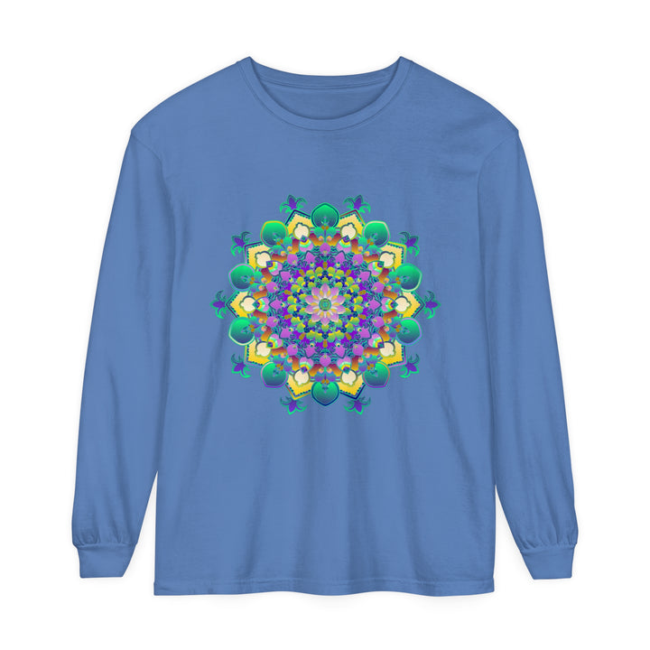 Colorful, detailed mandala pattern adorns this long sleeve t-shirt