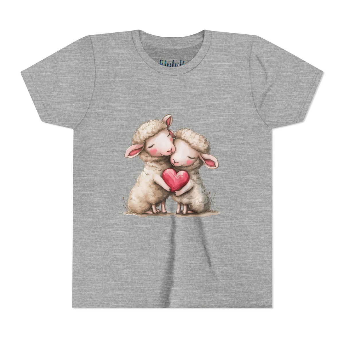 Youth Tee - Cartoon Sheeps Hugging Heart, Cute and Lovely Design