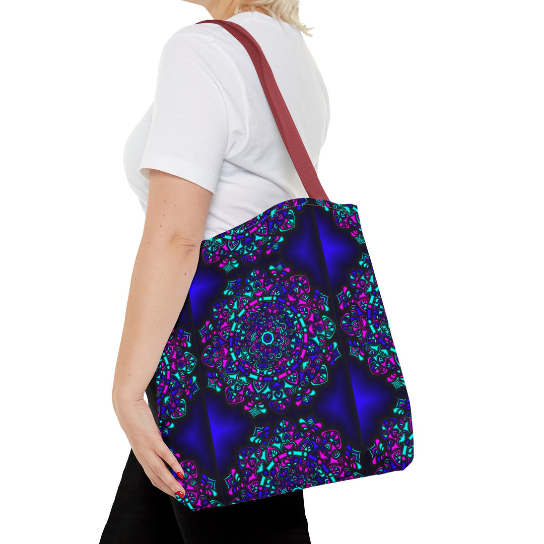 Kaleidoscope Mandala Tote Bag — Vibrant Neon Floral Pattern