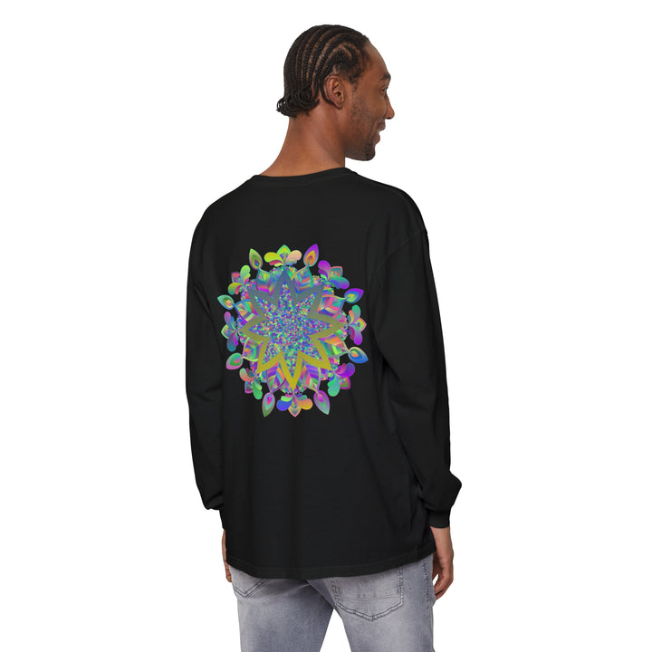 Vibrantly colored unisex long sleeve t-shirt with intricate mandala design