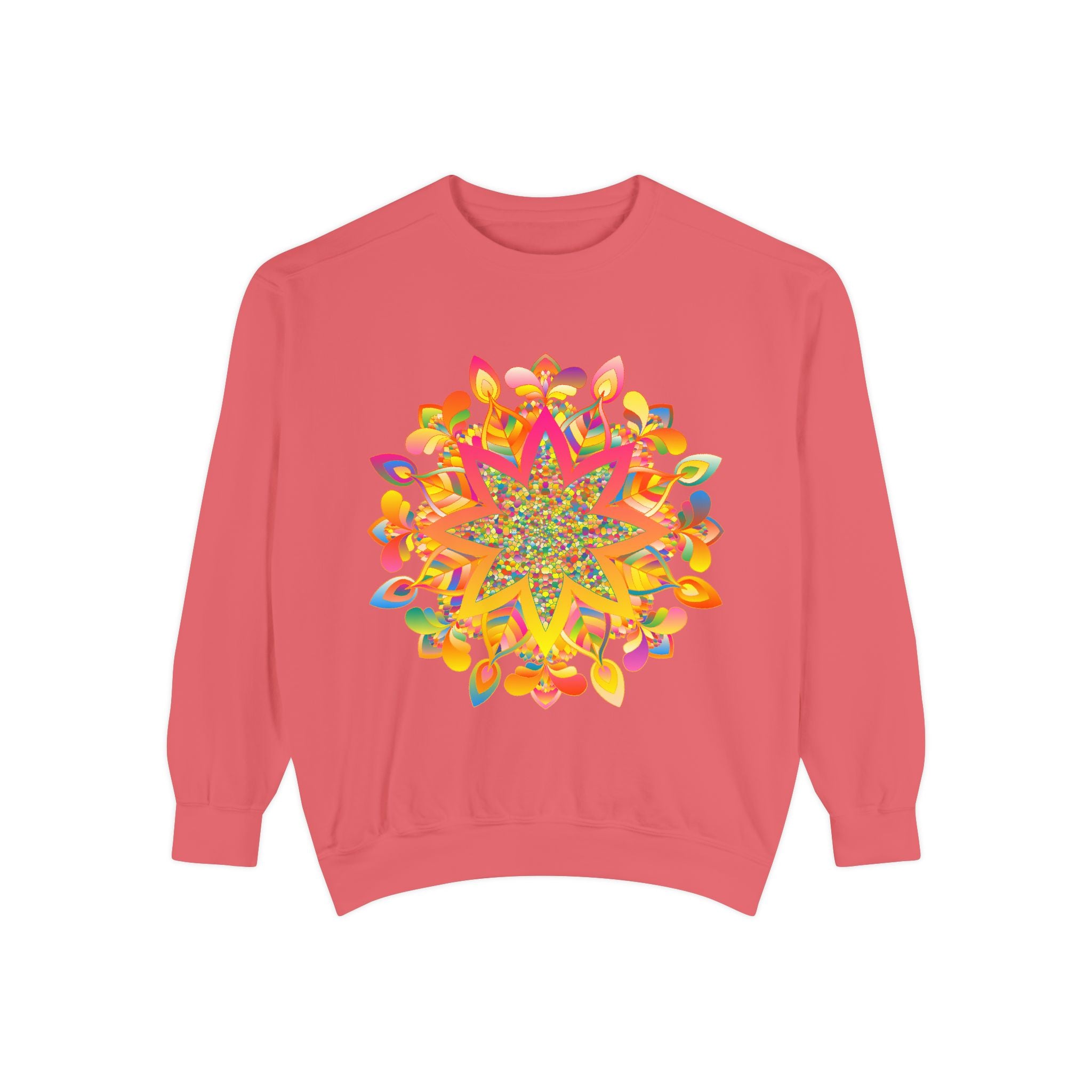 Colorful mandala sweatshirt with intricate design and vibrant patterns for a stylish and comfortable look