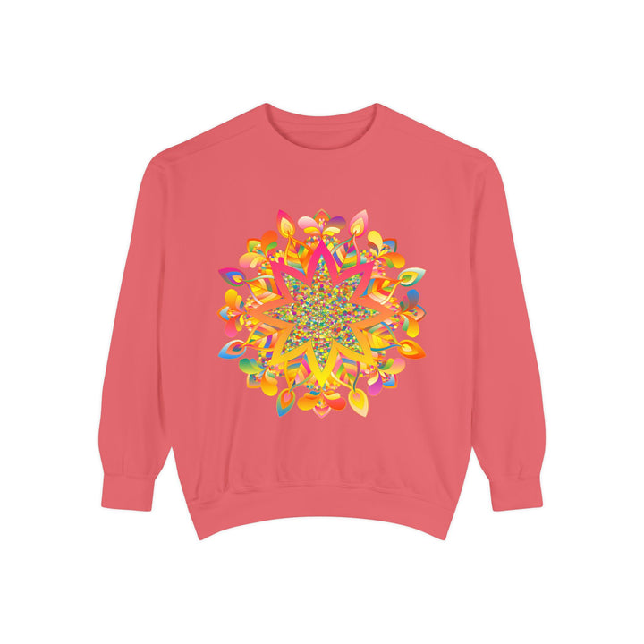 Colorful mandala sweatshirt with intricate design and vibrant patterns for a stylish and comfortable look