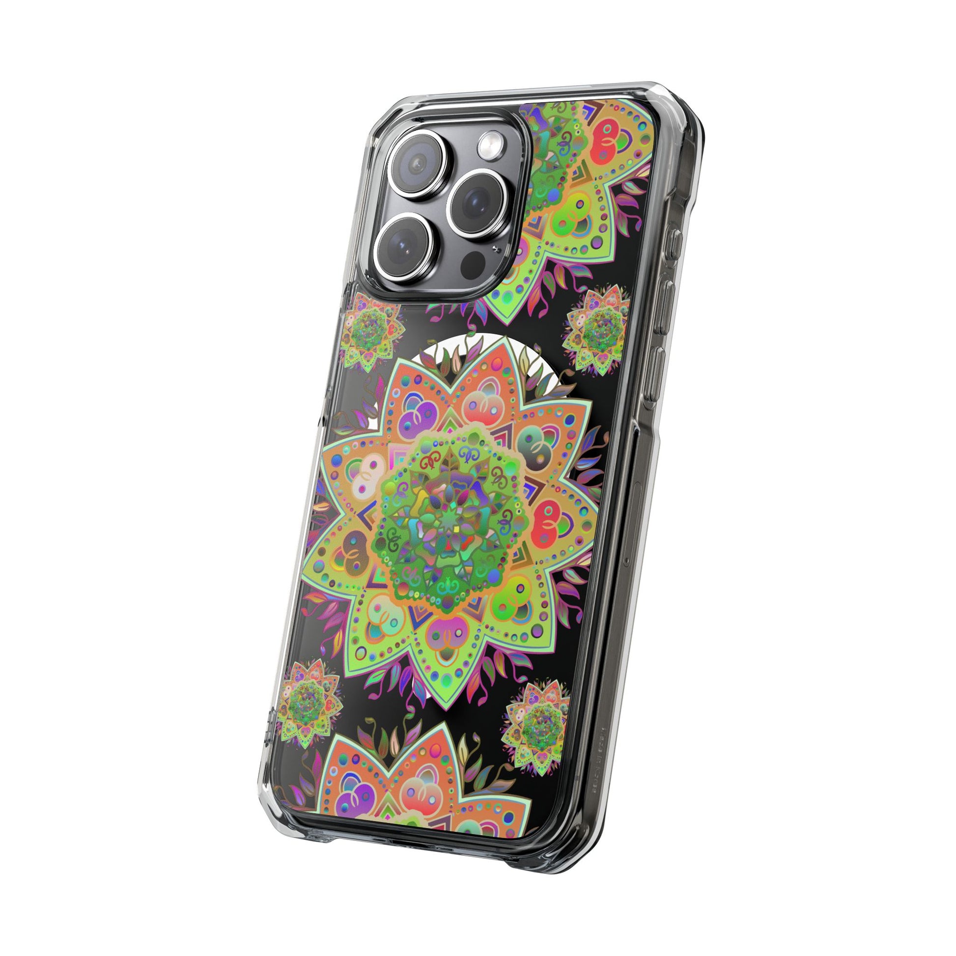 Elegant Mandala MagSafe®-Compatible iPhone 14/15 Impact Case featuring stunning floral mandala artwork