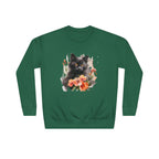 Black Cat and Blossoming Flowers Soft Cotton Sweatshirt