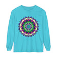 Colorful and intricate mandala design adorning a long sleeve unisex t-shirt