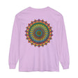 Colorful and detailed mandala design on a unisex long sleeve t-shirt