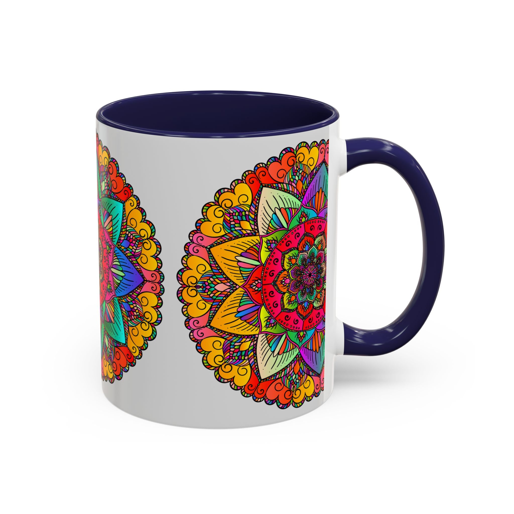 Vivid and colorful mandala art mug with intricate and detailed pattern