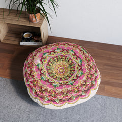 Round Mandala Floor Pillow – Pink Bohemian Meditation Cushion