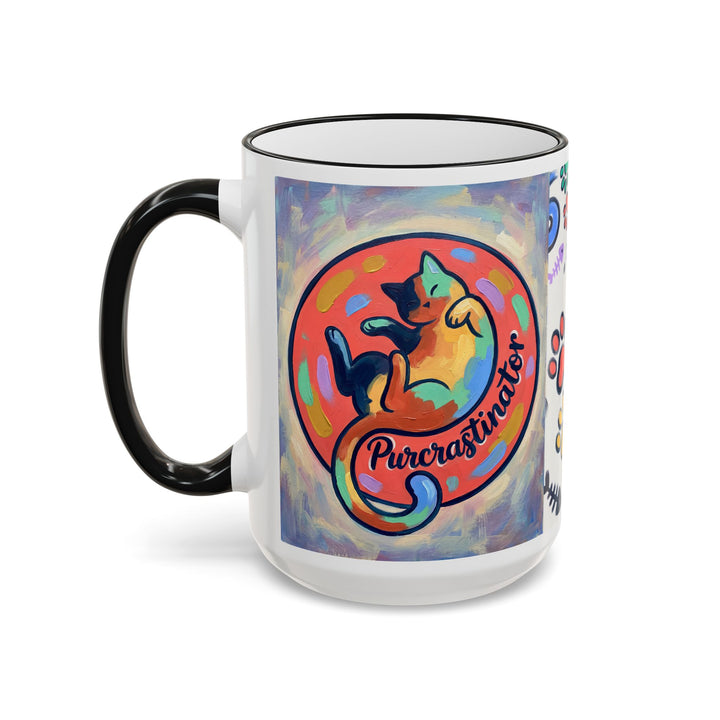 Colorful Paw Print Pet Lover Accent Rim Mug (11oz/15oz)