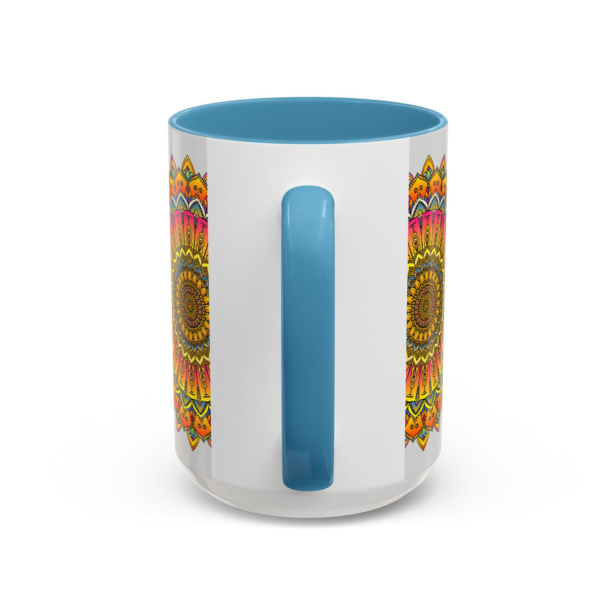 Beautiful ceramic mug featuring a colorful floral mandala design, perfect for enjoying your favorite hot beverages in style