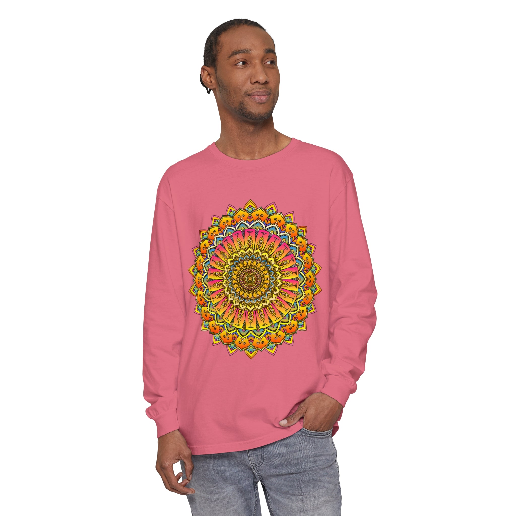 Colorful and intricate mandala design long sleeve t-shirt for all genders