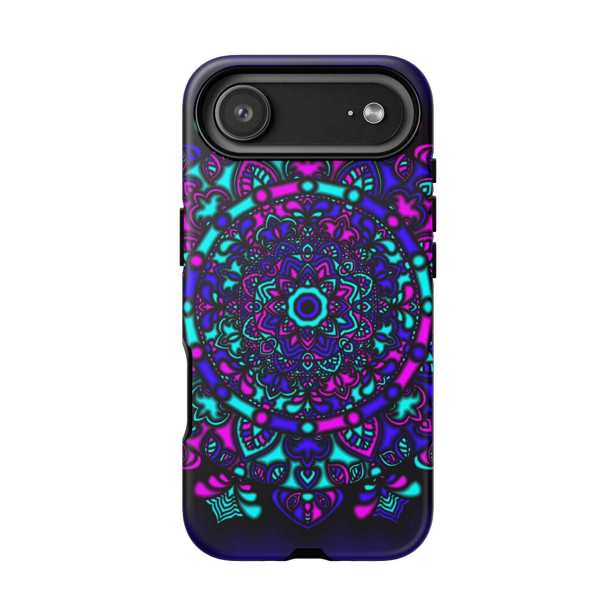 Mandala Neon Phone Case — Purple & Teal Protective Tough Case