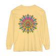 Colorful and intricate mandala design on a unisex long sleeve t-shirt