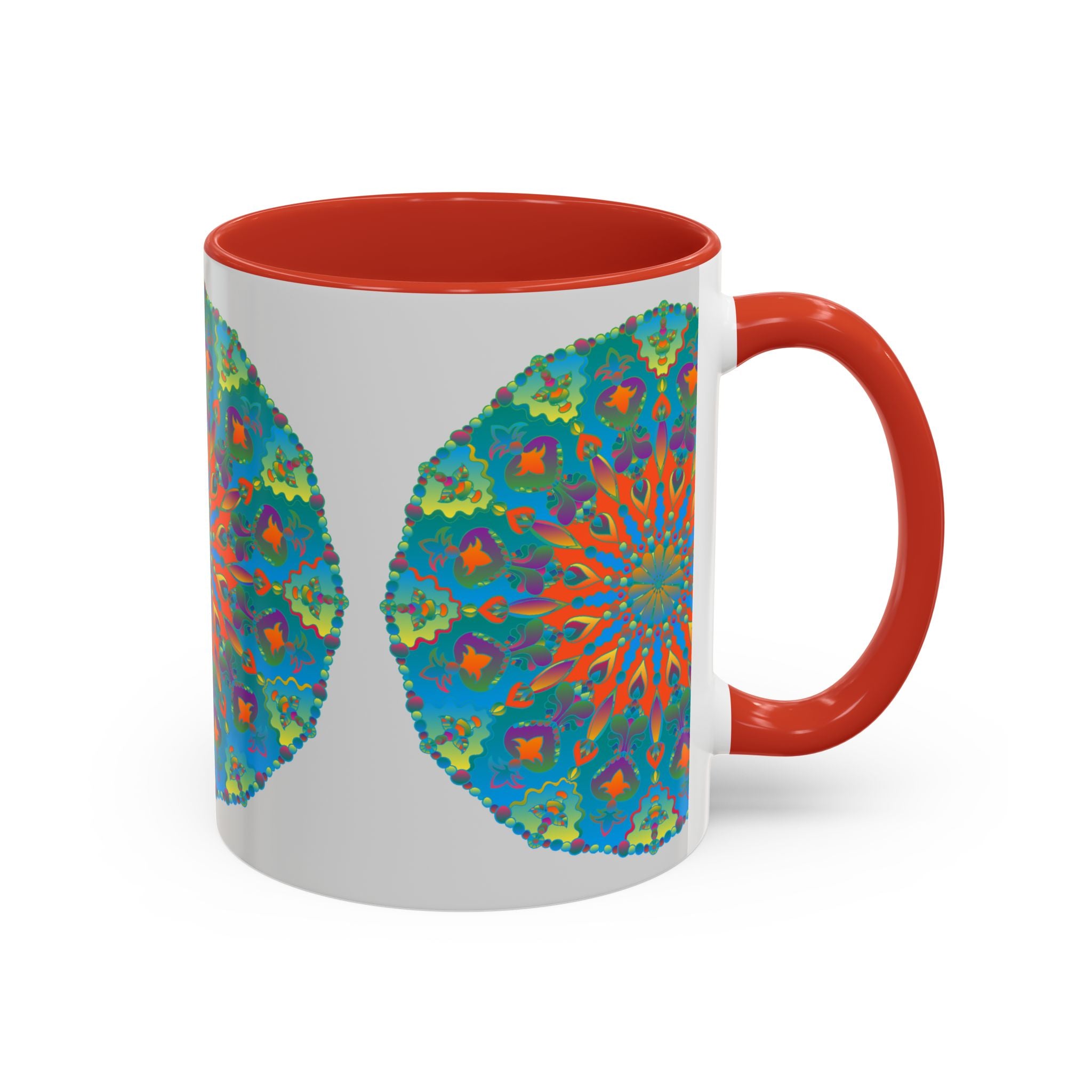 Beautiful mandala art mug with intricate blue and green design, perfect for enjoying your favorite hot beverage