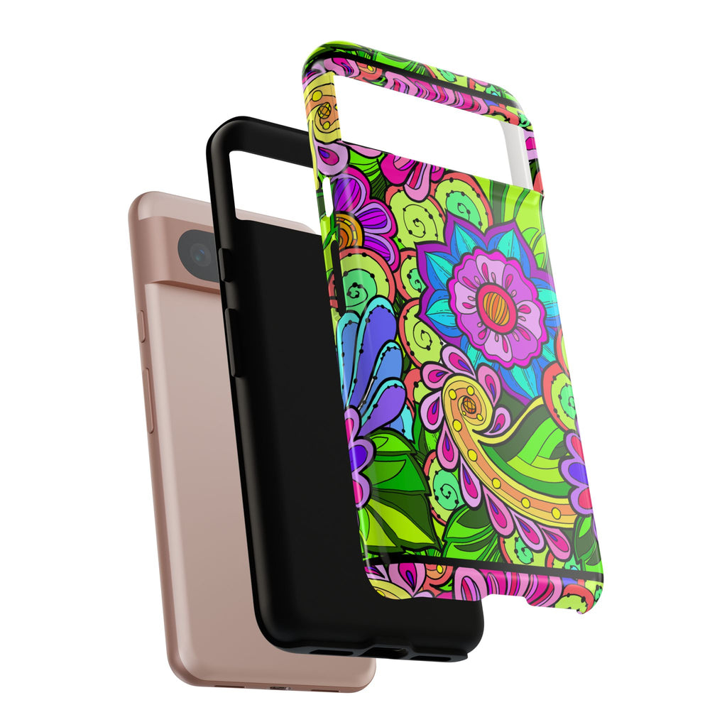 Floral Fantasy iPhone and Google Pixel Case in Bright Green Palette