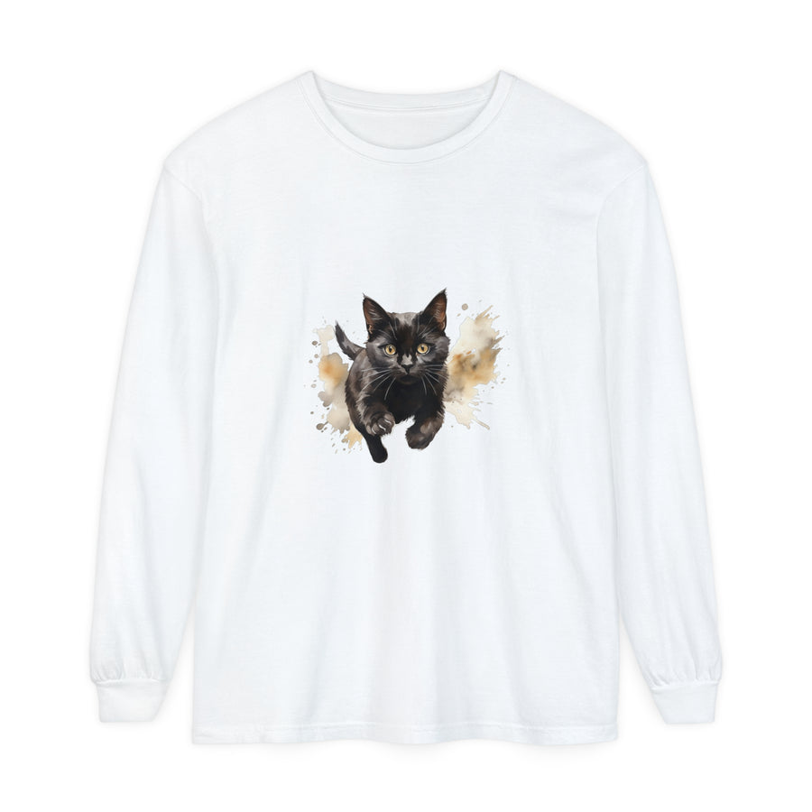 Black Cat Watercolor Print Unisex T-Shirt featuring a vibrant watercolor illustration of a black cat on a comfortable and stylish shirt