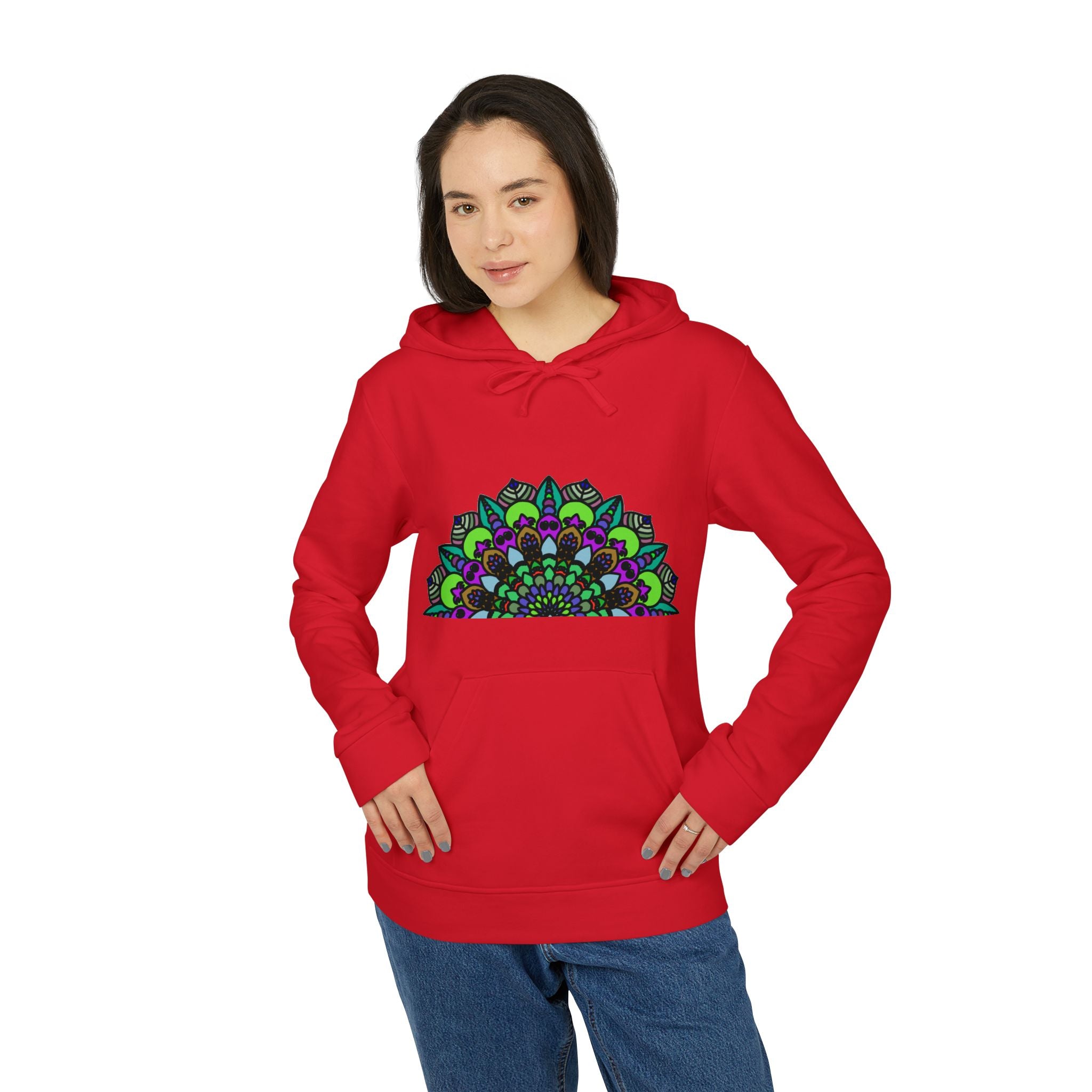 Colorful and intricate psychedelic mandala design Adidas Fleece Hoodie with hood