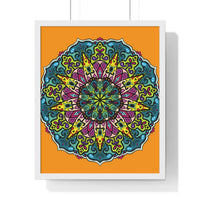 Hand-drawn mandala poster framed in vertical orientation for home decor
