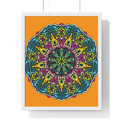 Hand-drawn mandala poster framed in vertical orientation for home decor