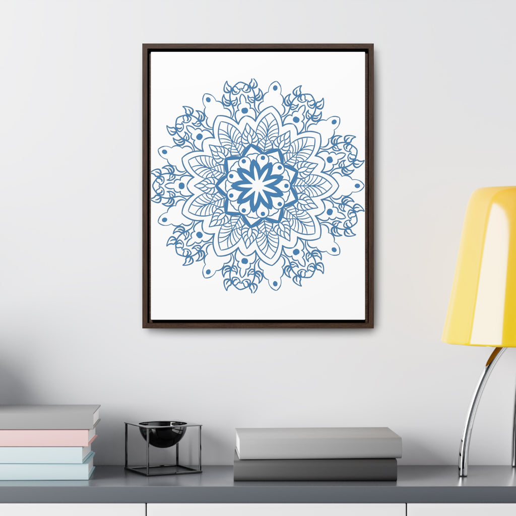 Beautiful steel blue mandala design wall art on gallery canvas wraps, handmade and vertical frame, perfect for adding a touch of artistic elegance to any space