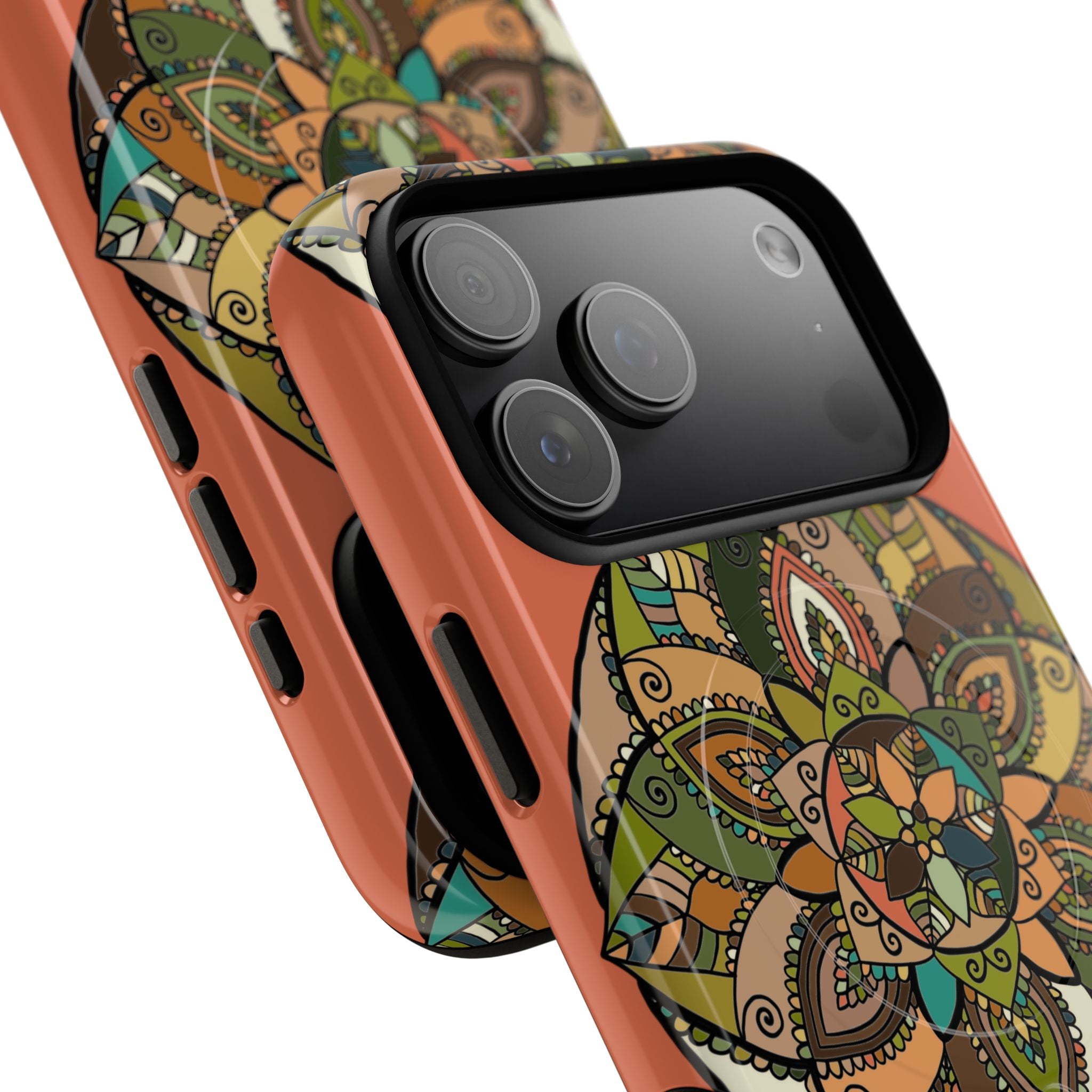 Mandala Floral Tough Magnetic Phone Case — Boho Earth-Tone Protective Cover