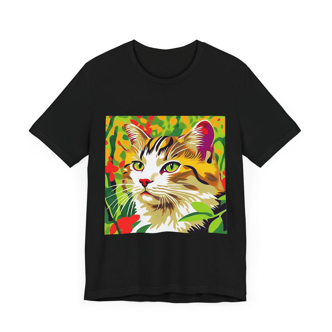 A vibrant and colorful Savana Cat T-Shirt featuring a fun animal design