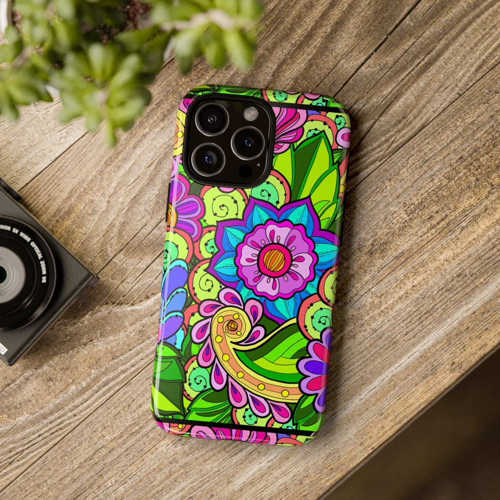 Floral Fantasy iPhone and Google Pixel Case in Bright Green Palette