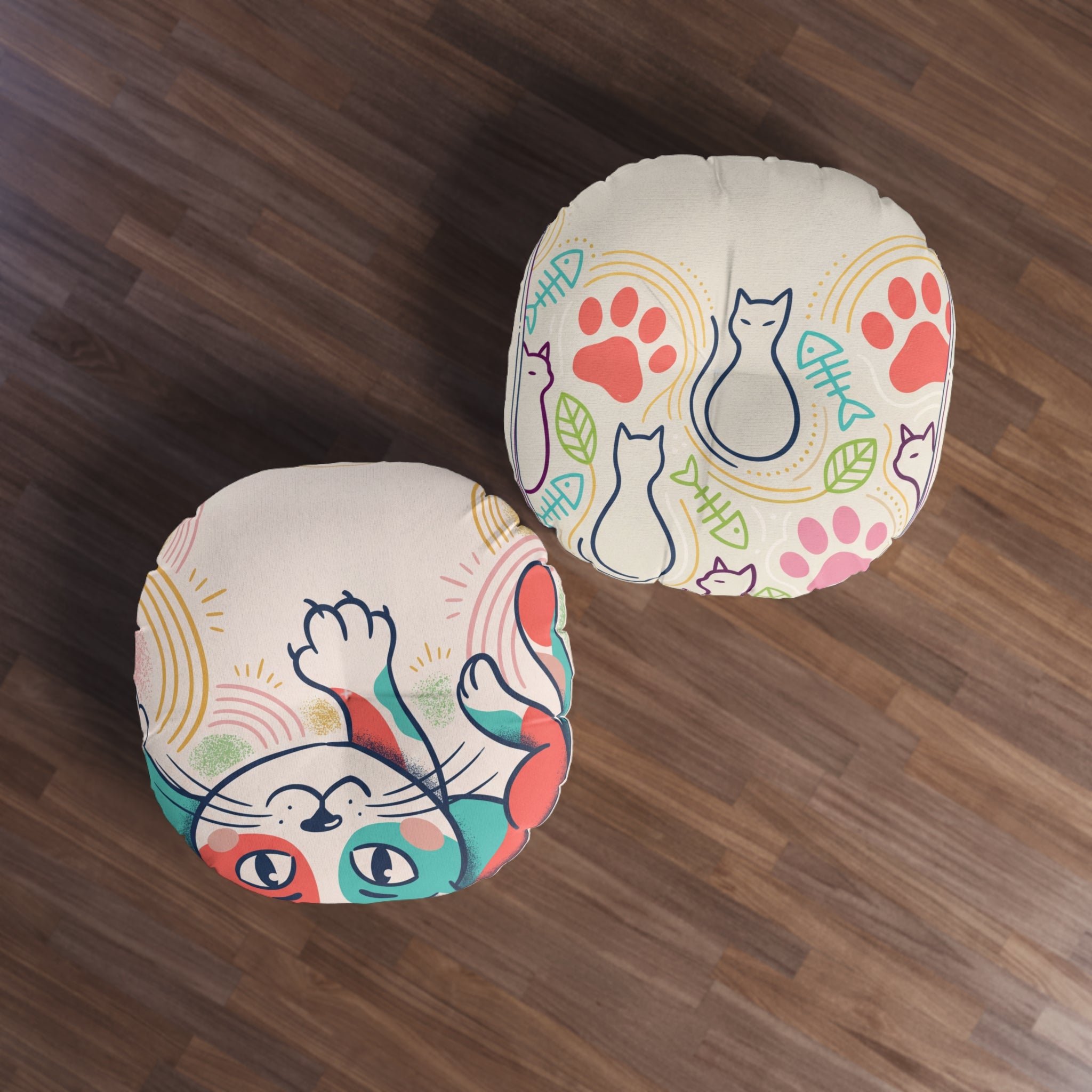 Rundes Bodenkissen „Boho Cat Hug“