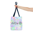 Colorful mandala tote bag with intricate design and inspiring 'Art for Life' quote, perfect for carrying daily essentials in style
