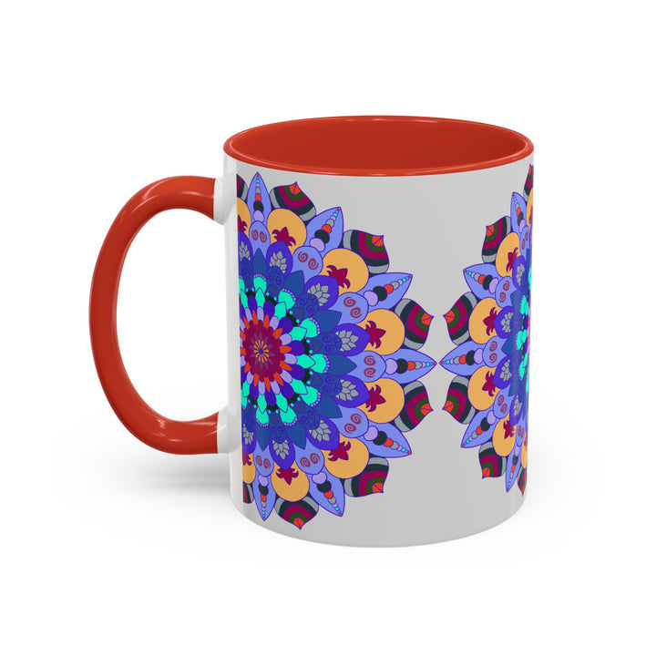 Colorful and symmetrical mandala art mug, featuring intricate designs and vibrant hues