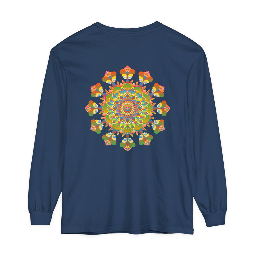 Vibrant Mandala Long Sleeve T-Shirt featuring colorful and intricate art design