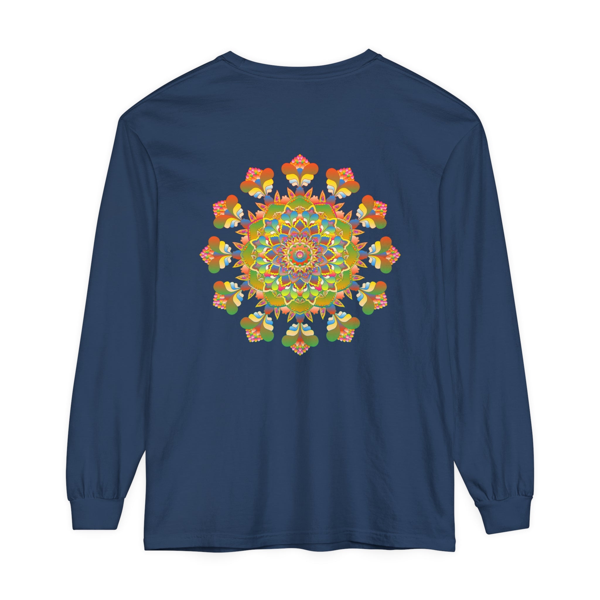 Vibrant Mandala Long Sleeve T-Shirt featuring colorful and intricate art design