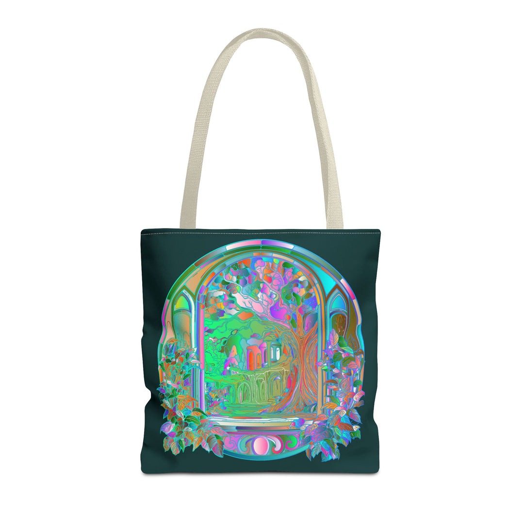 Beautiful and intricate mystical nature mandala tote bag with vibrant colors and intricate design