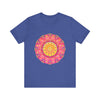 Vibrant, colorful, and symmetrical mandala t-shirt, perfect for adding a pop of color to your wardrobe