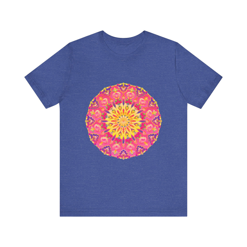 Vibrant, colorful, and symmetrical mandala t-shirt, perfect for adding a pop of color to your wardrobe