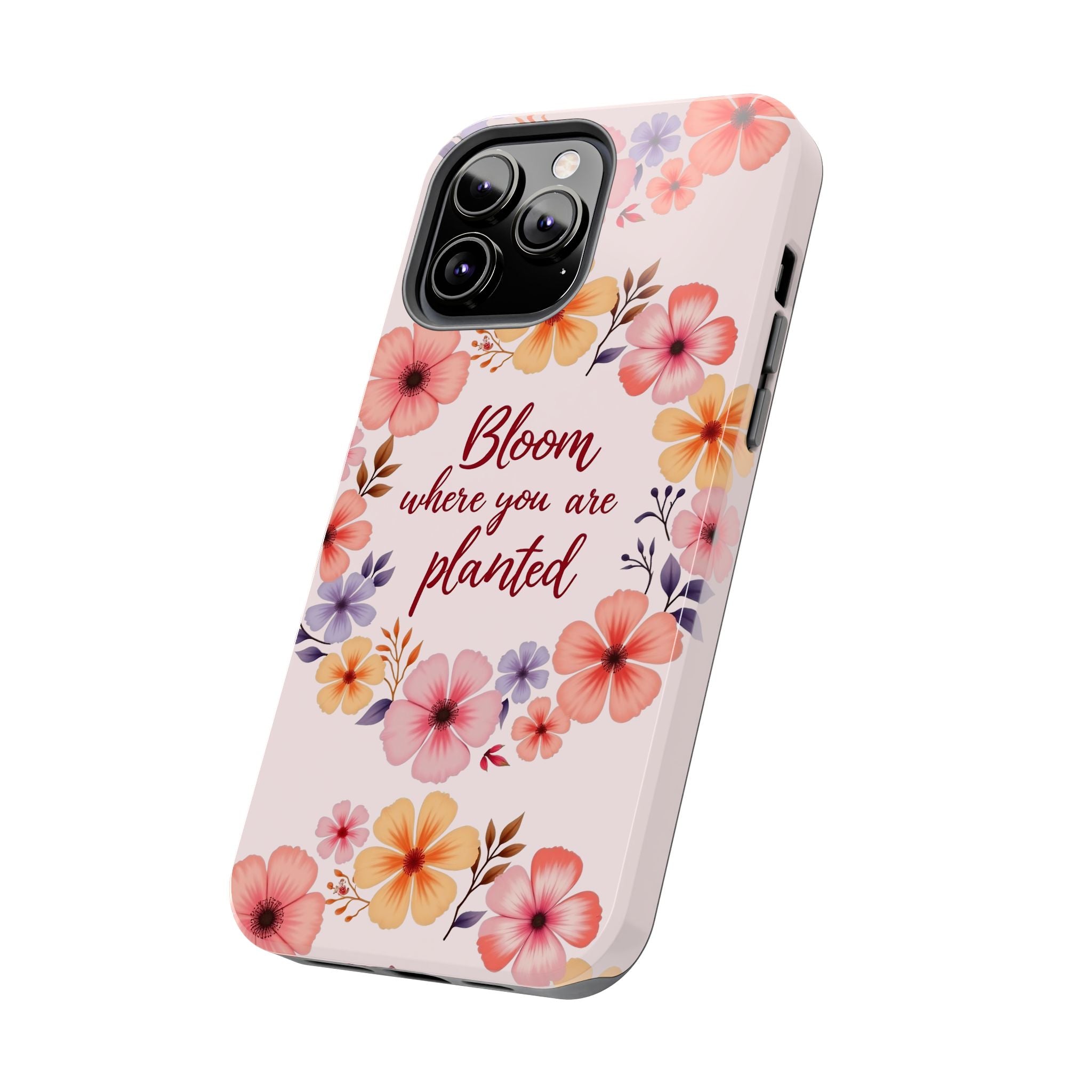 Light pink phone case with flower garland bloom design, perfect for your mobile device