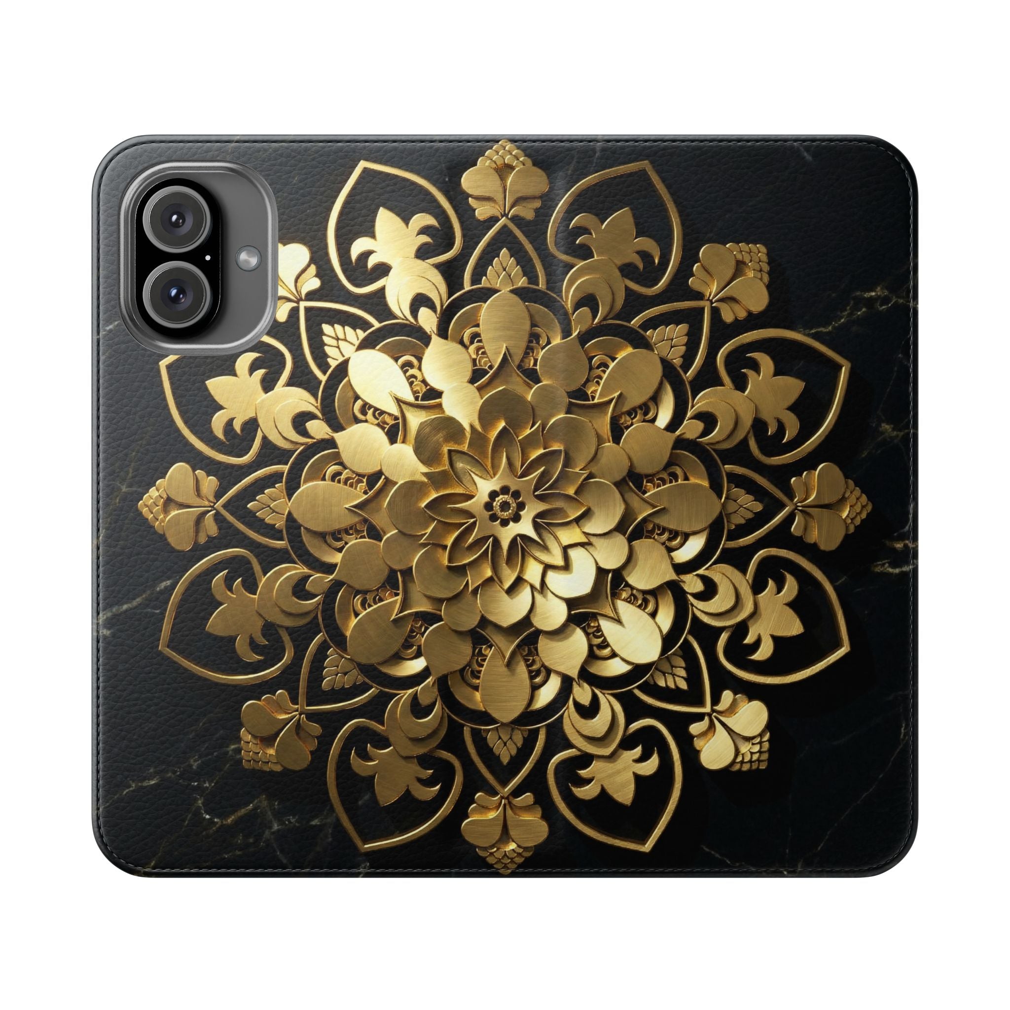 Gold Mandala Flip Phone Case – Luxury Floral Wallet Cover