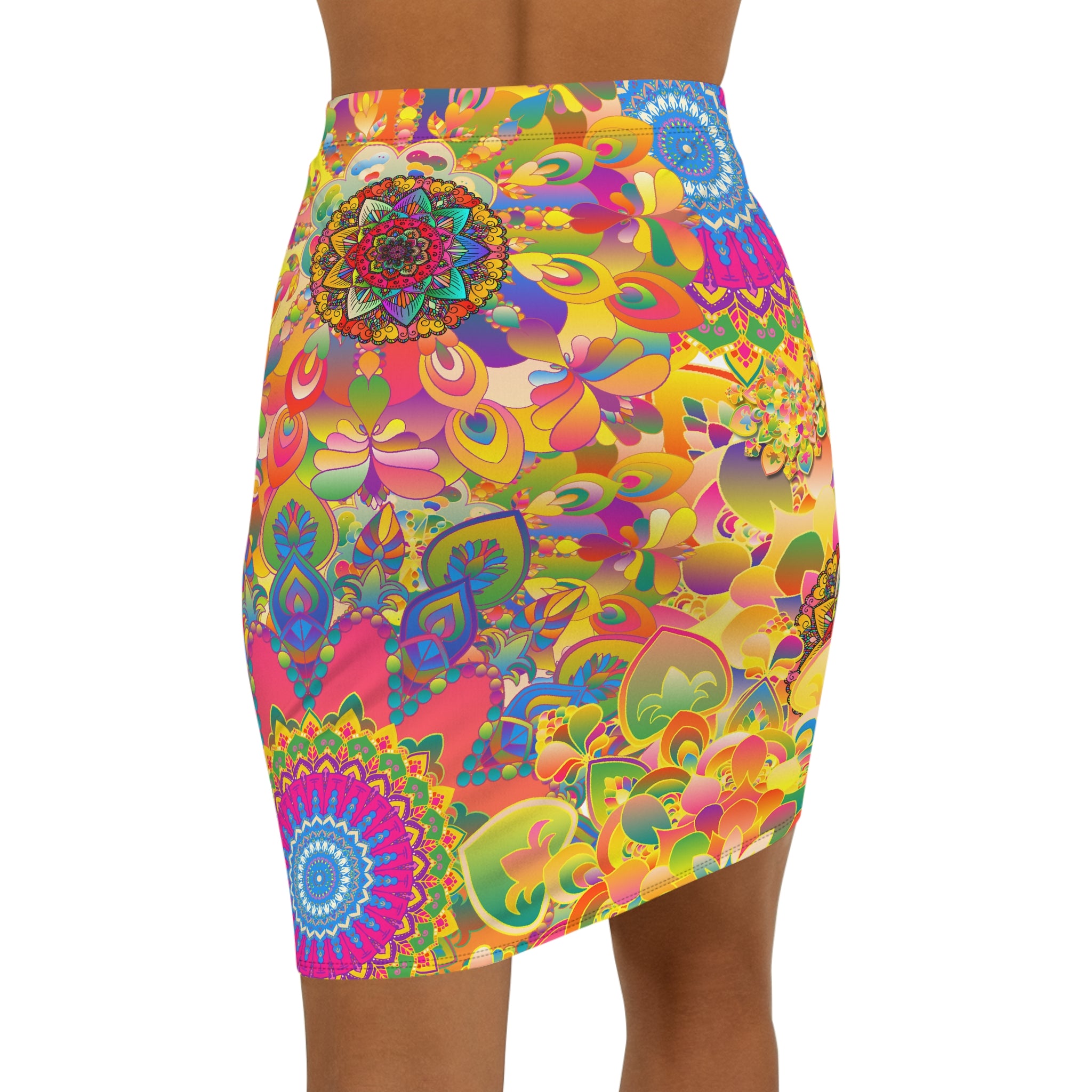 Psychedelic Floral Mandala Pencil Skirt