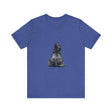 Beautiful black cat with glowing green eyes, surrounded by mystical symbols, on a soft cotton t-shirt