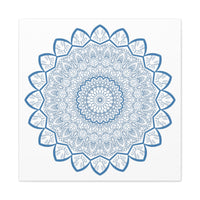 Handmade Mandala Art in Steel Blue with Intricate Design on Canvas